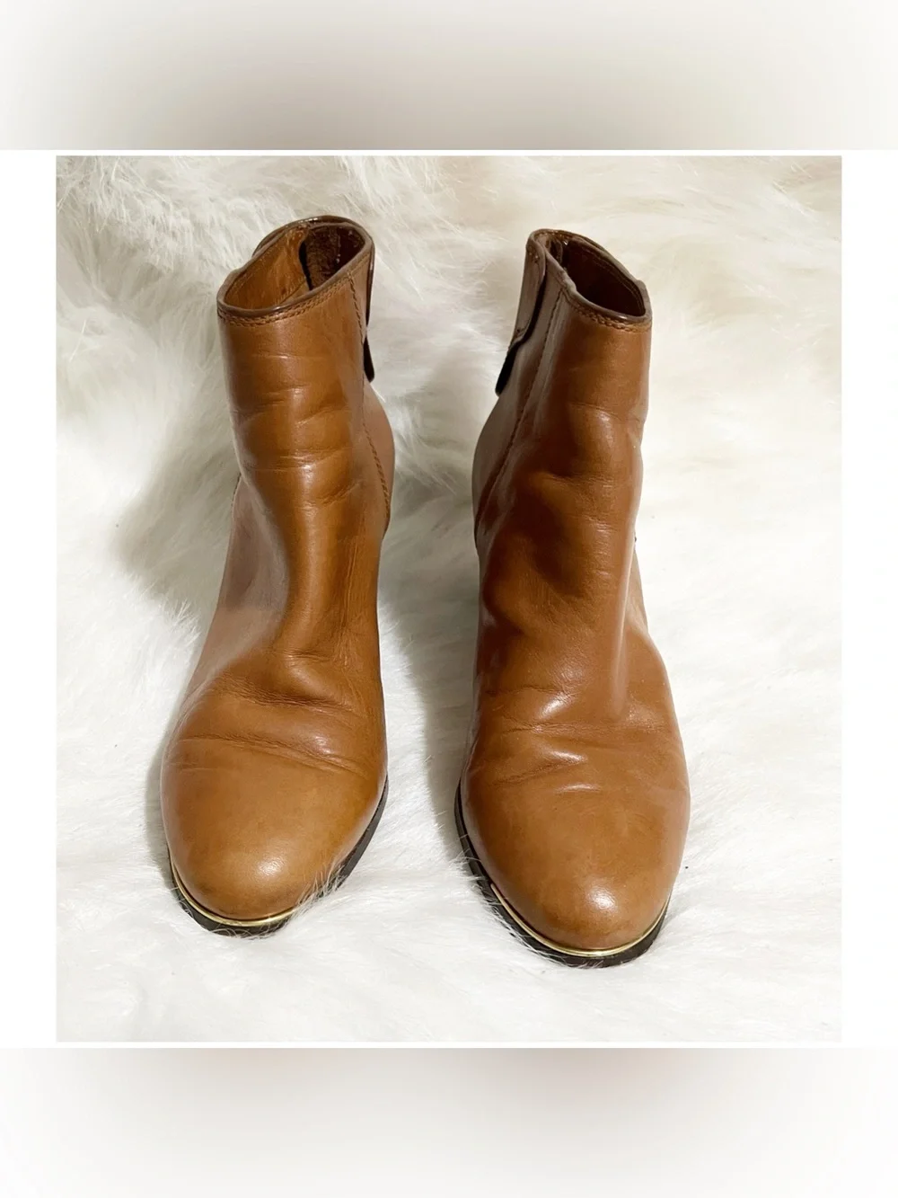 Coach Waldorf Cinnamon Tan Calfskin Leather Chunky Heel Ankle Boots Size 7